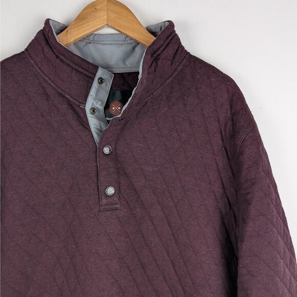 Mountain and Isles Men's Burgundy Quilted Snap High Neck Pullover Sweatshirt XXL - Picture 2 of 6